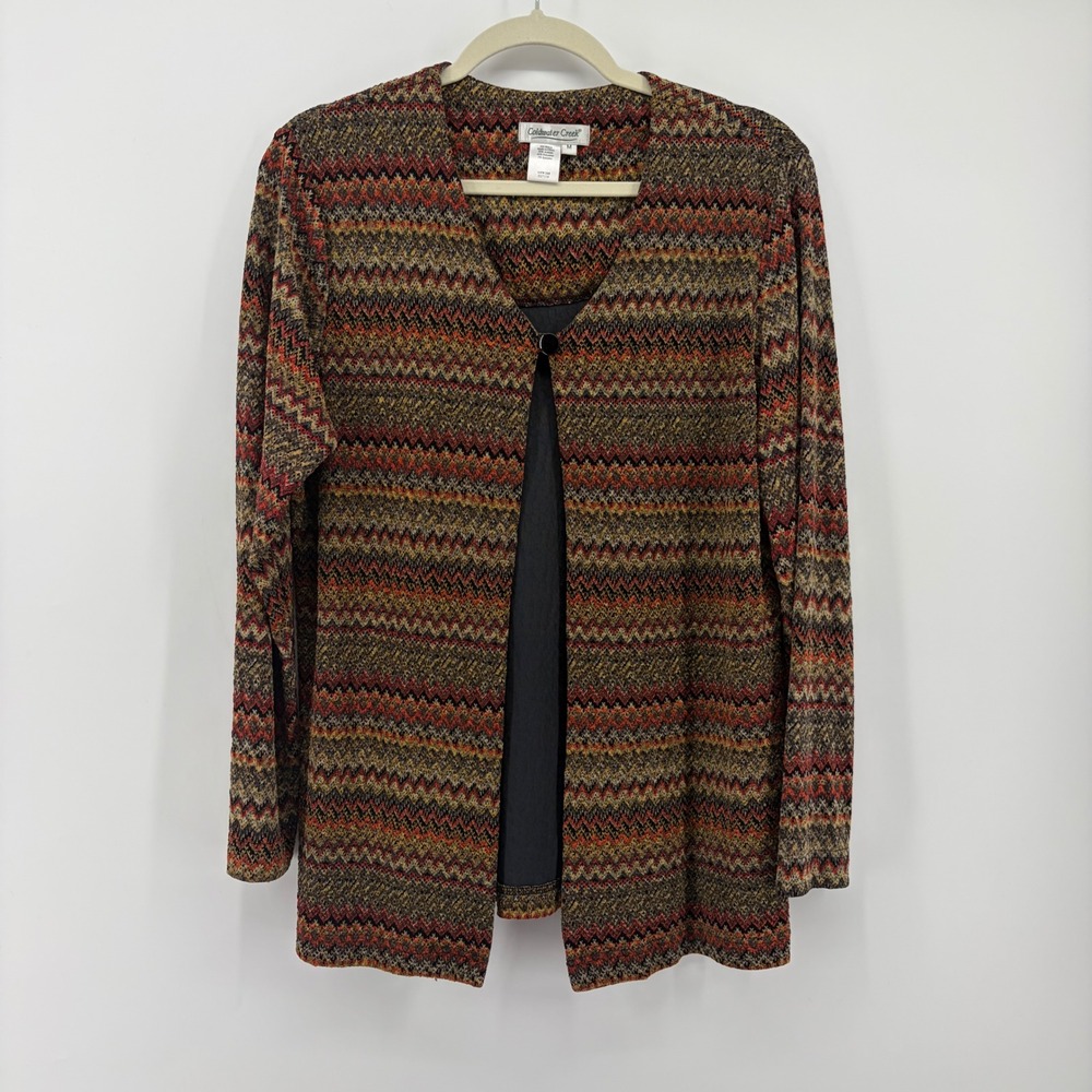 Coldwater Creek Womens Medium Multi Color Zigzag Cardigan‎ Single Button V-Neck